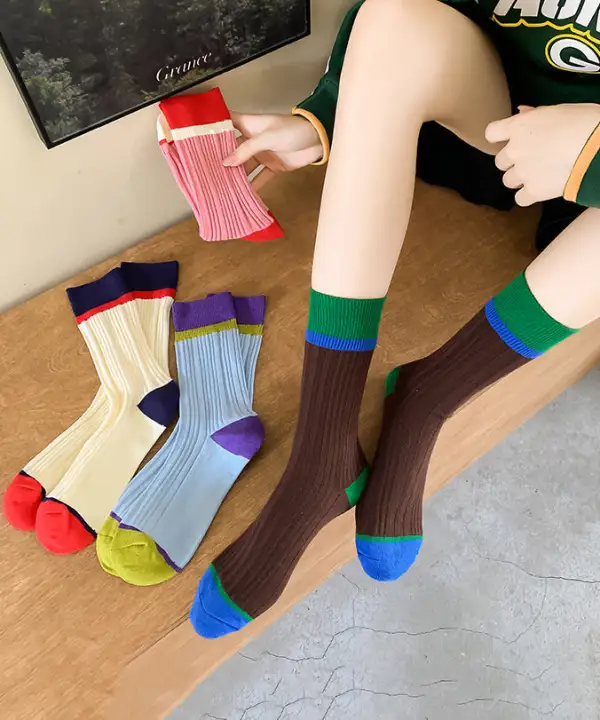 Korean Colorblock Mid Calf Socks
