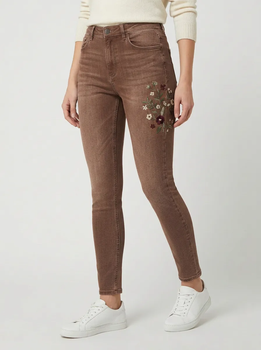 Women's Marin Floral Nature Embroidered Printed Slim Jeans