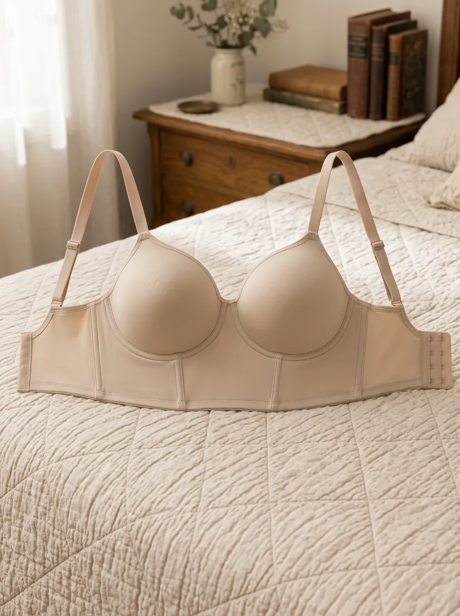 Women's Nude Beige Solid Color Minimalist Printed Bra