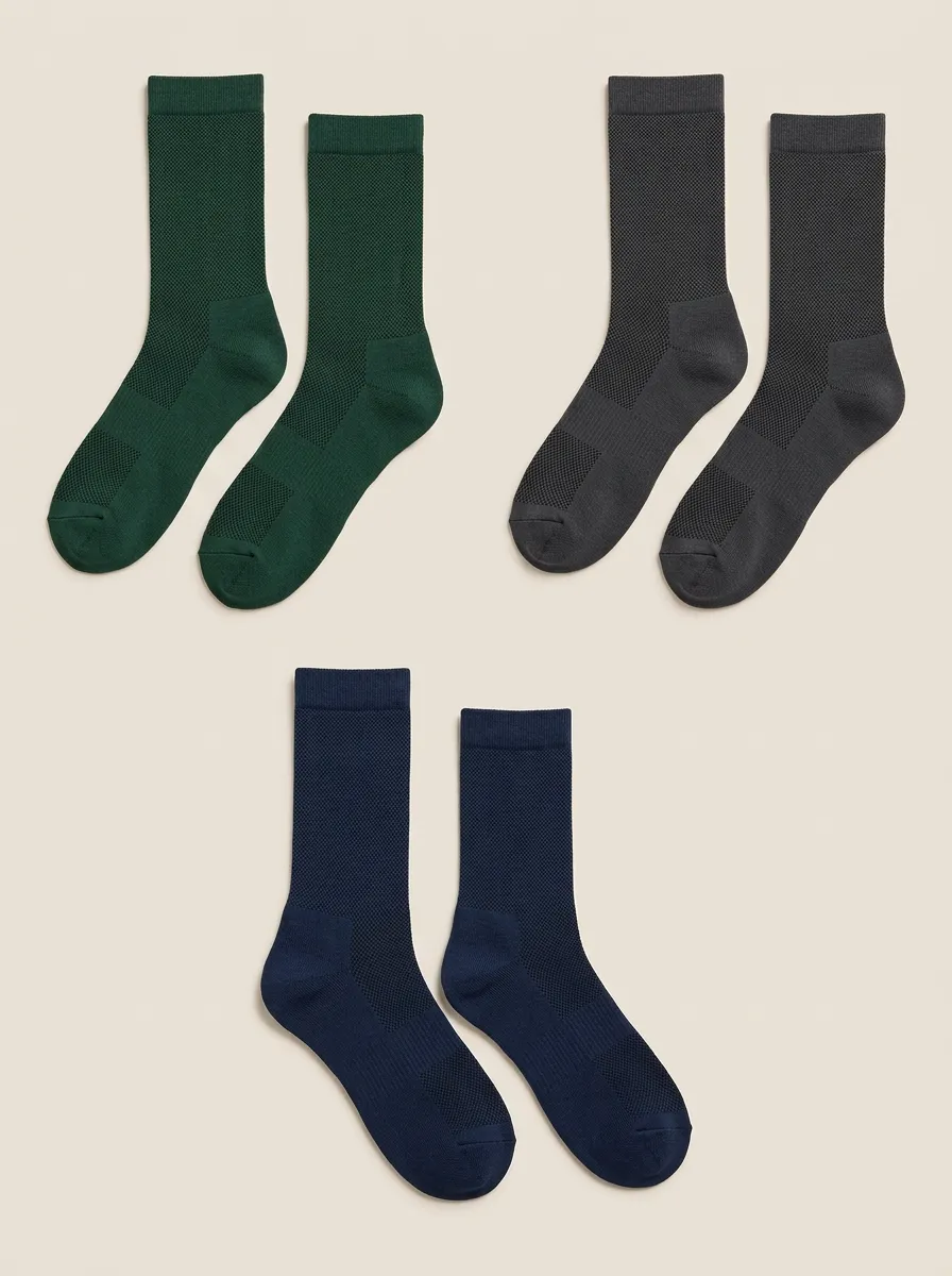 Men's 3-Pack Textured-Knit Solid-Tone Mid-Calf Socks