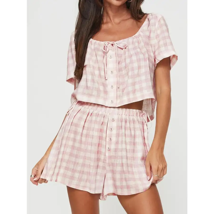 Gingham Check Top and Shorts Two Piece Casual Set