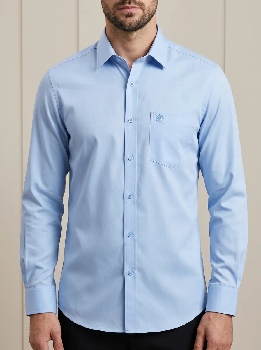 Men's Non-Iron Cotton Compass Logo Embroidered Button-Down Shirt