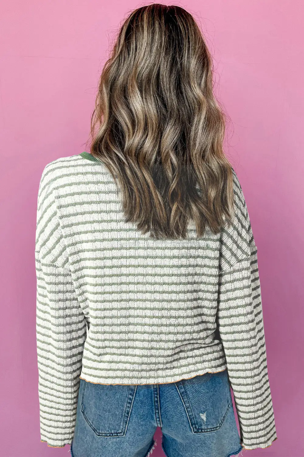 Women's Striped Textured Henley Neck Top