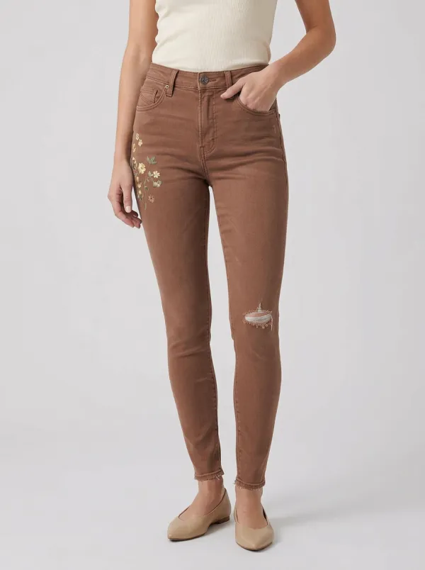 Women's Sierra Floral Vintage Flower Embroidered Printed Slim Jeans