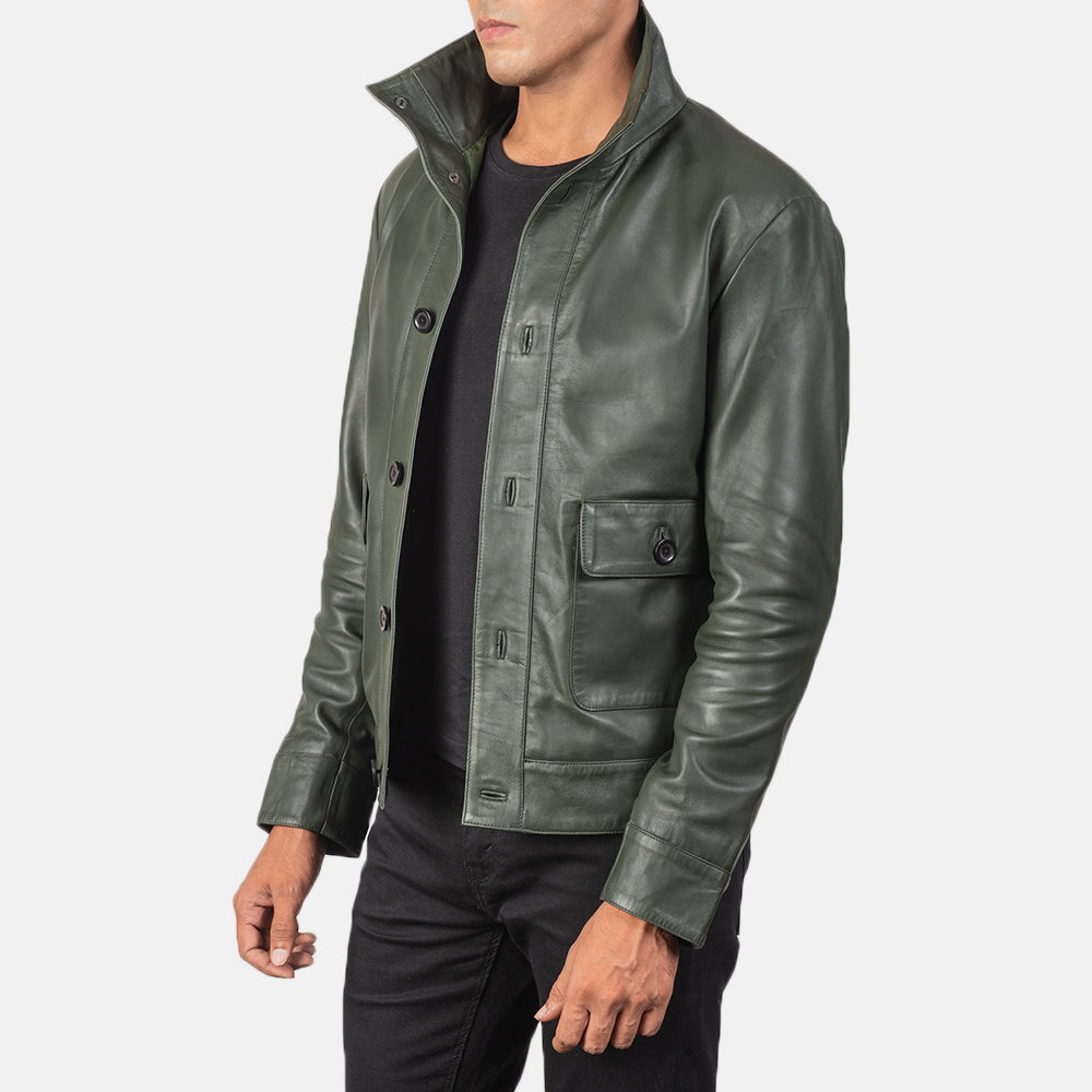 Men's Classic Clean Line Bomber Leather Jacket