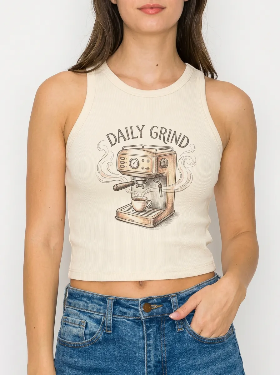 Women's Coffee Lover Daily Grind Espresso Machine Printed Tank Top