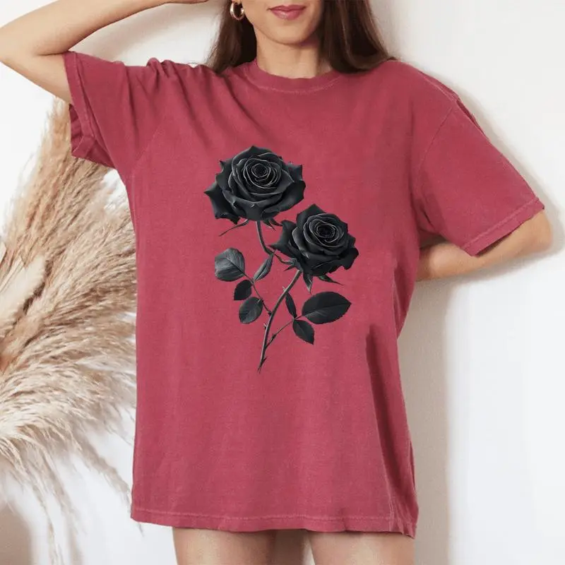 Beautiful Black Roses Flower Couple Women's Oversized Comfort T-Shirt