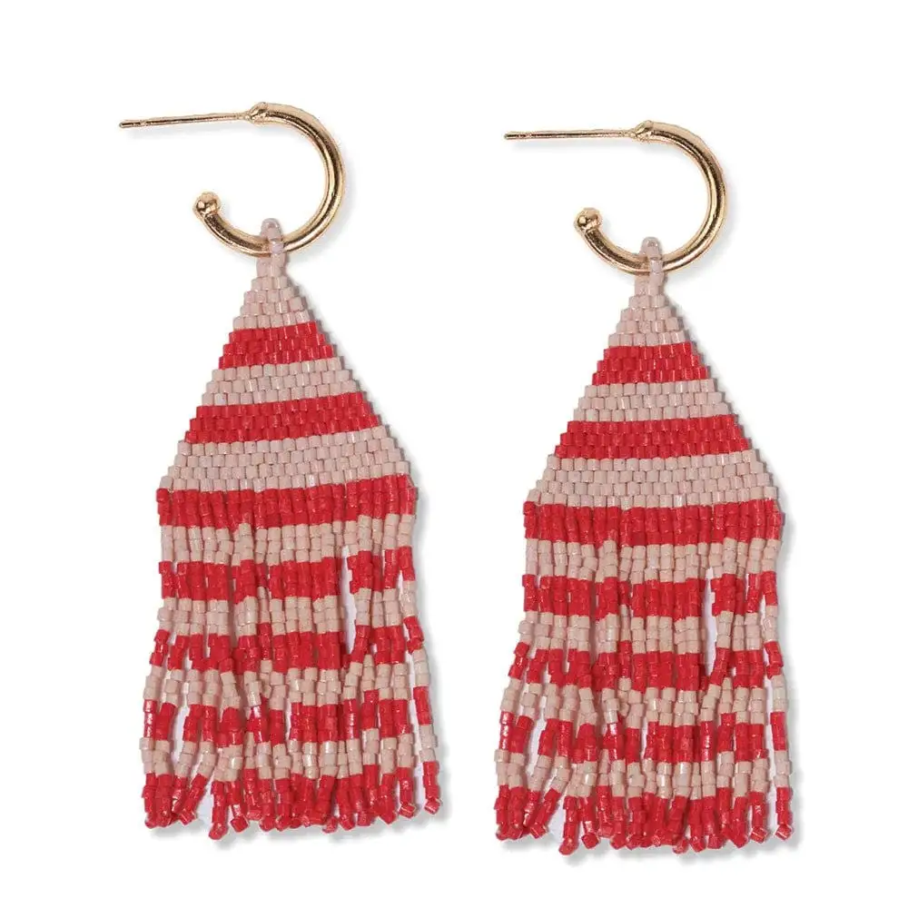 Hoop Fringe Beaded Striped Earrings