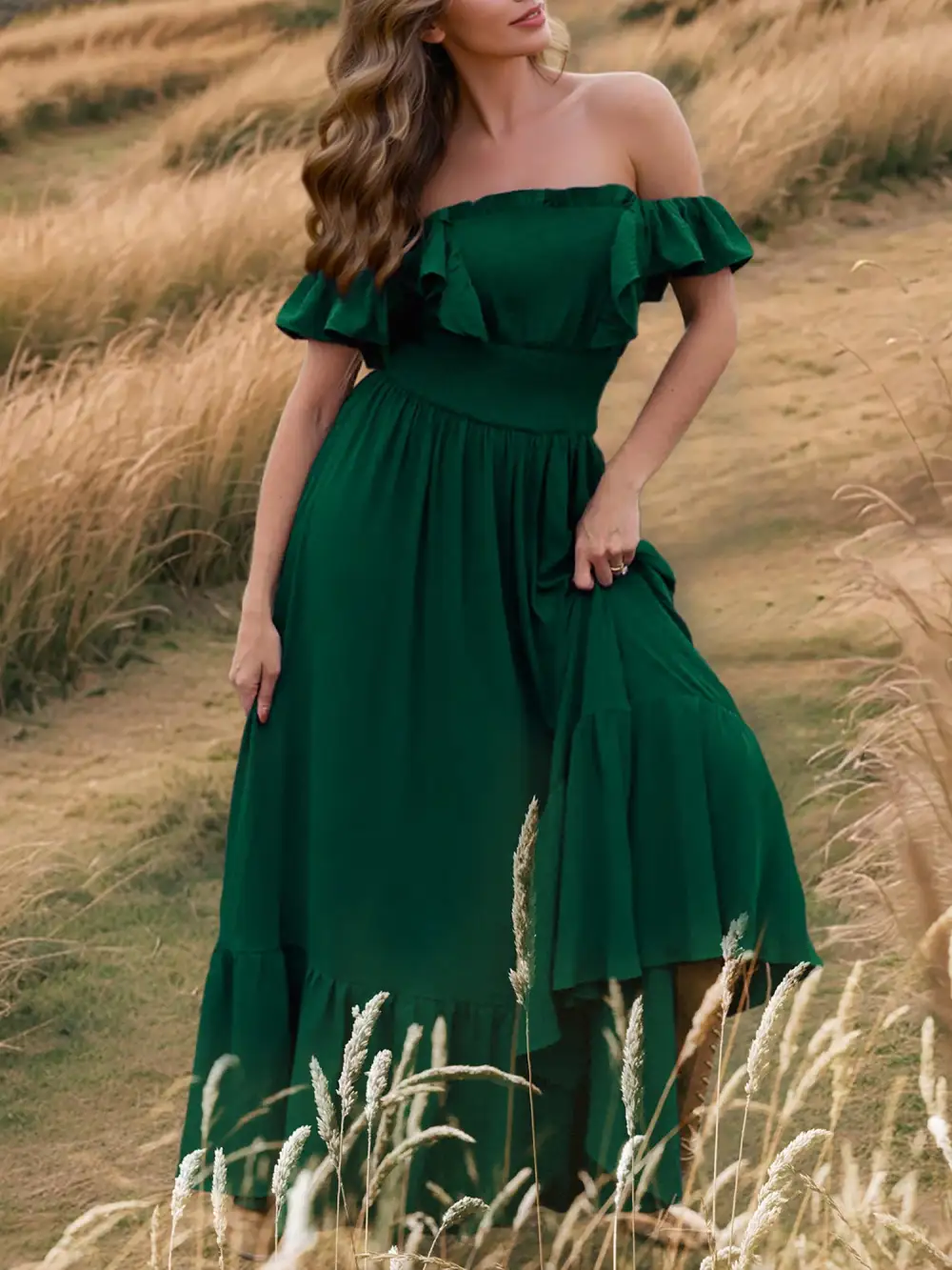 Off-Shoulder Ruffled Maxi Dress