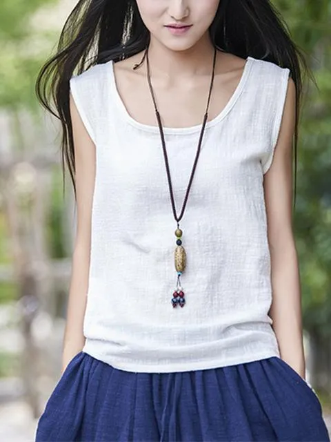 Sleeveless Ramie Cotton T-Shirt