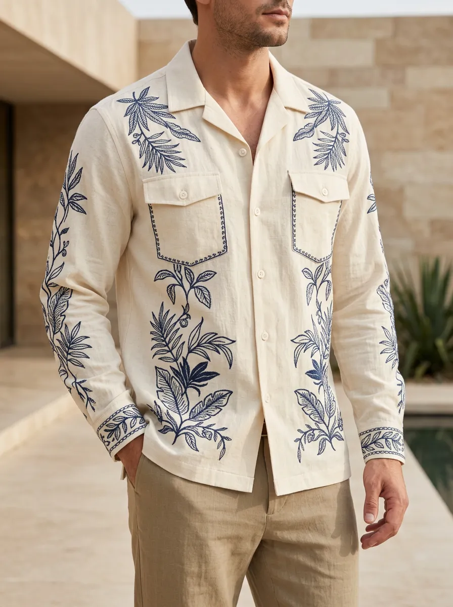 Men's Easygoing Botanical Embroidered Shirt