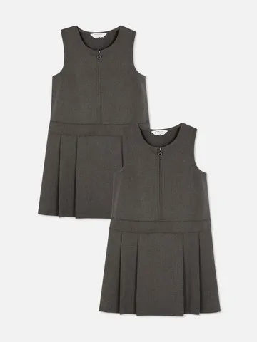 4-7yrs | 2pk Pleated School Pinafore Dresses