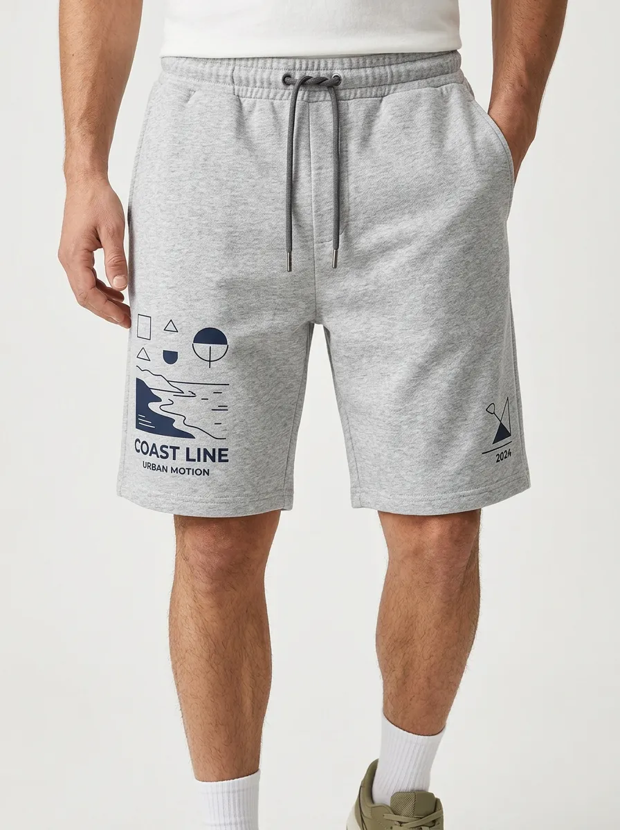 Men's Geometric Elastic-Waist Relaxed-Fit Printed Sweat Shorts