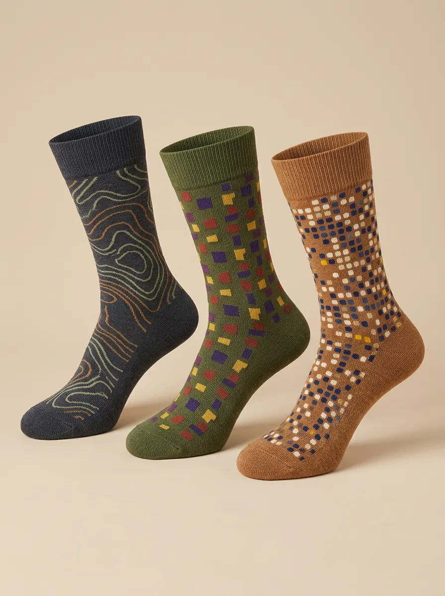 Men's Topographic Lines Color Mix Patterned Sock Trio