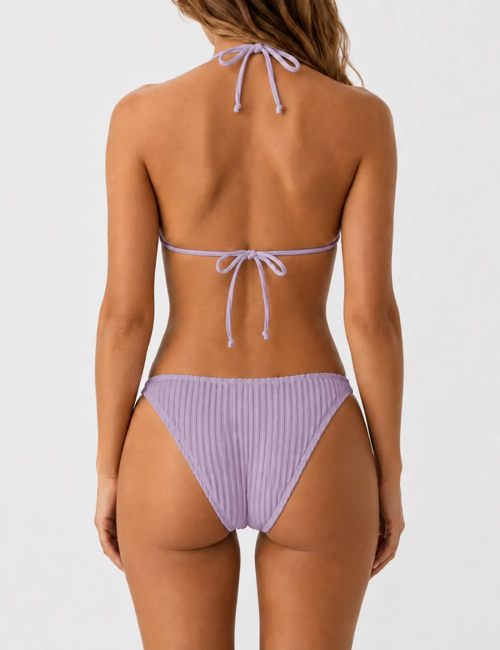 Vertical Texture Halter Neck Triangle Bikini Set