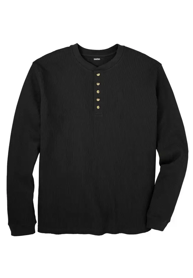 Waffle-Knit Thermal Henley Tee