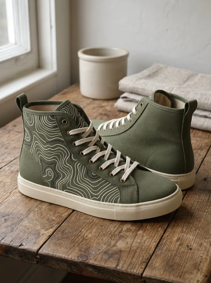 Men's Refined Outdoor Hiking Topographic Map Patterned Canvas Shoes