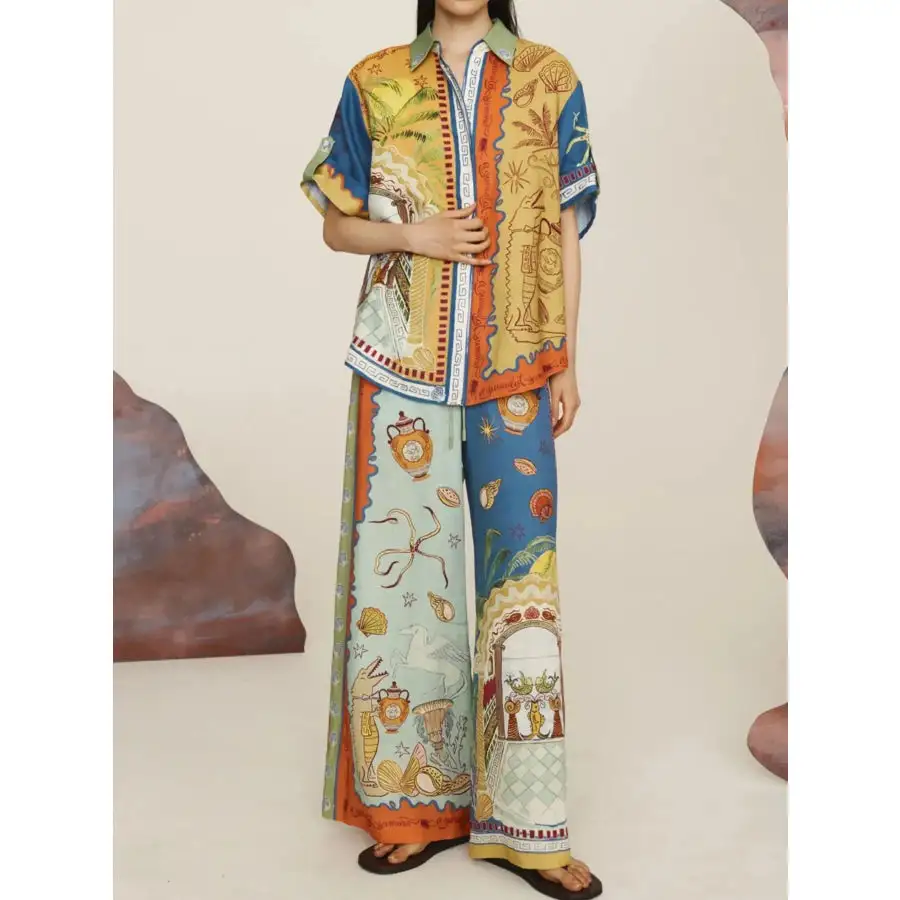 Relaxed Printed Button Up Shirt and Pants Set