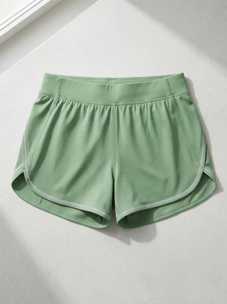 Women's Athletic Sage Green Perforated Running Shorts