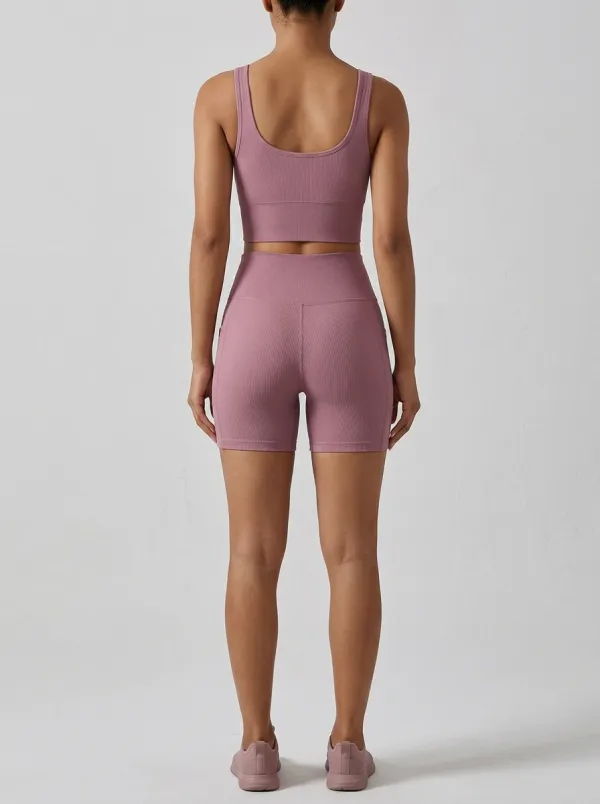 Easy-Wear Ribbed Texture Seamless Design Silhouette Women's Tank Top And Sports Shorts Set