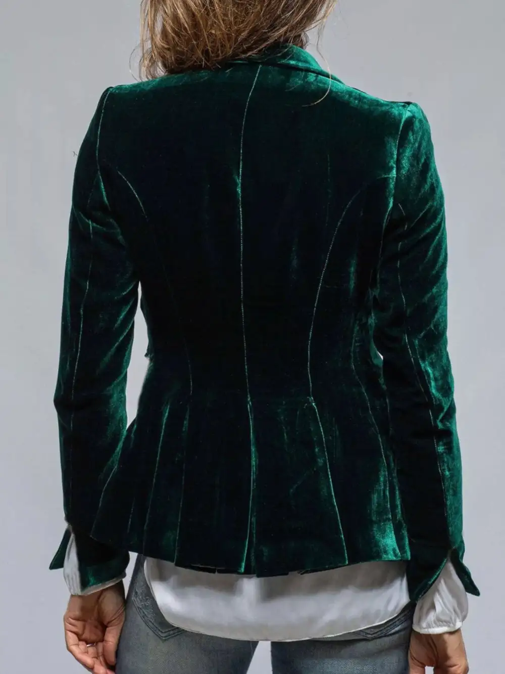 Button-Up Lapel-Collar Velvet Blazer