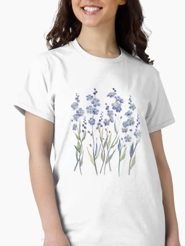 Women's Casual Watercolor Floral Print Crew Neck Short-Sleeve T-Shirt