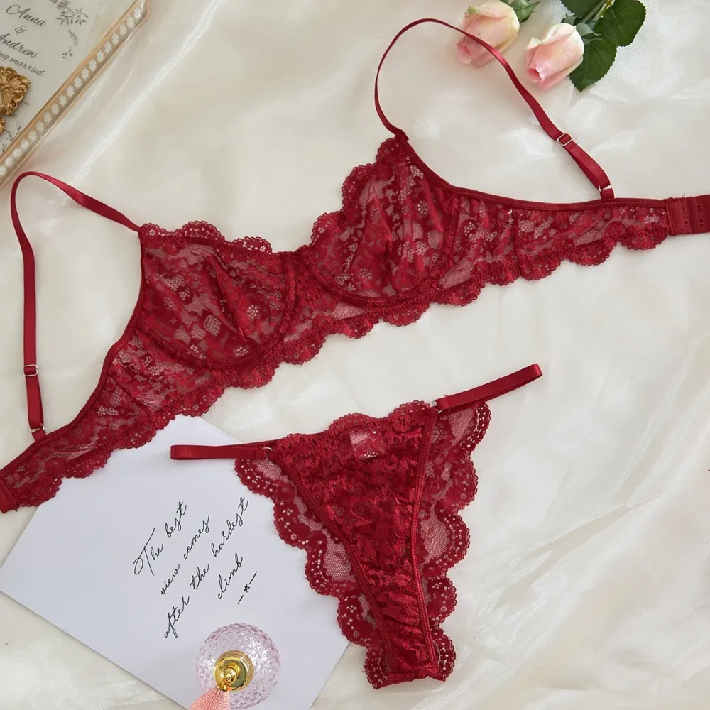 Sheer Lace Suspender Bra And Panty Set