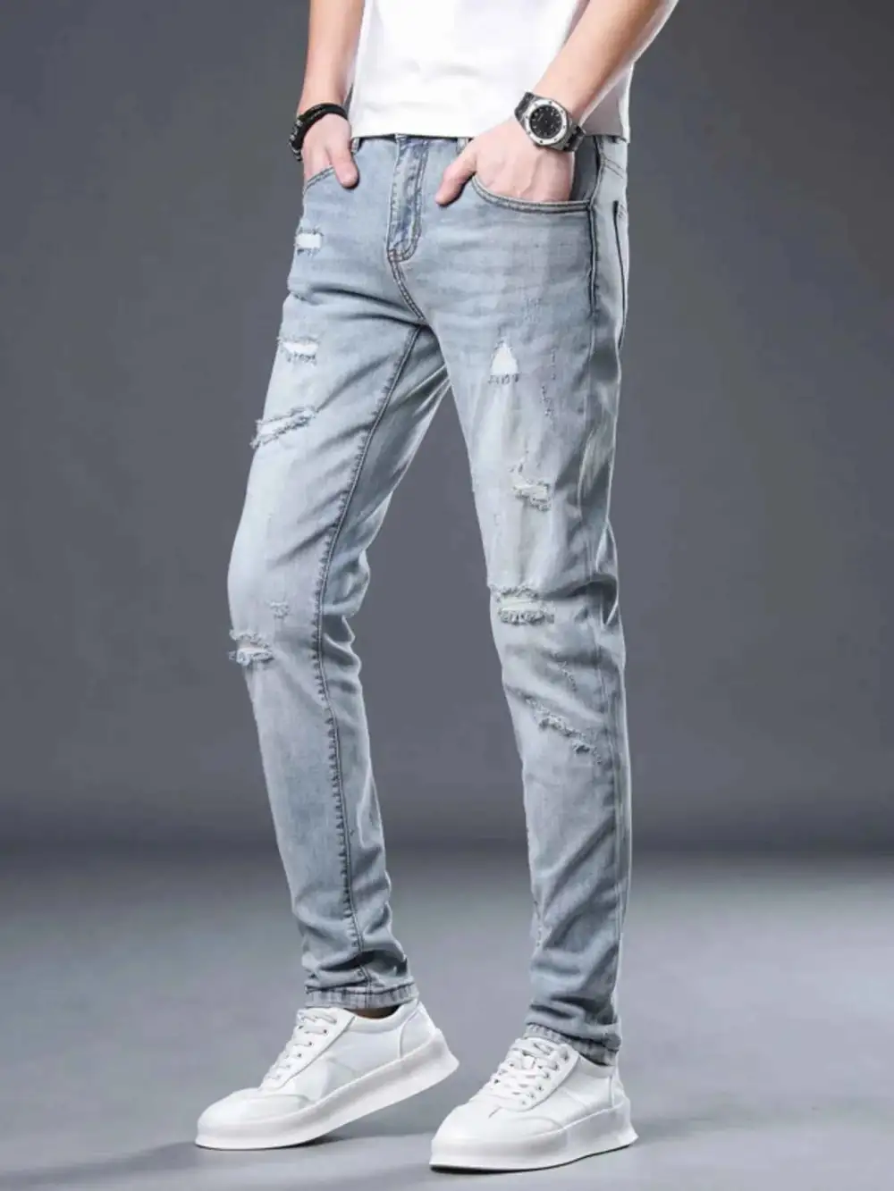 Casual Distressed Slim Fit Jeans