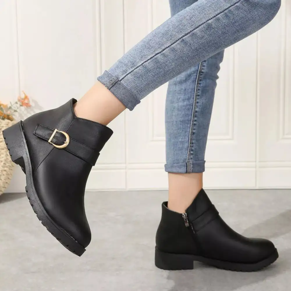 Modern Round Toe Block Heel Boots