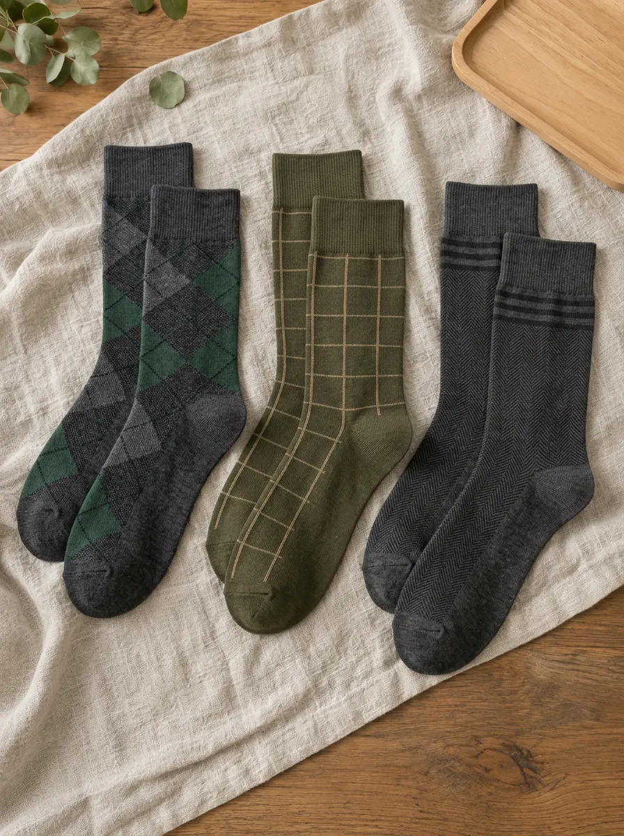 Men's Vintage Style Argyle Grid Herringbone Printed Socks Set