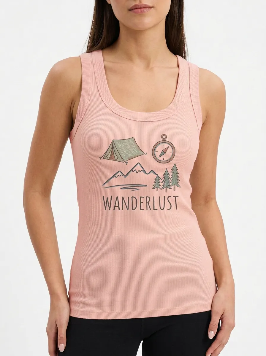 Women's Wanderlust Camping Mountain Compass Graphic Tank Top