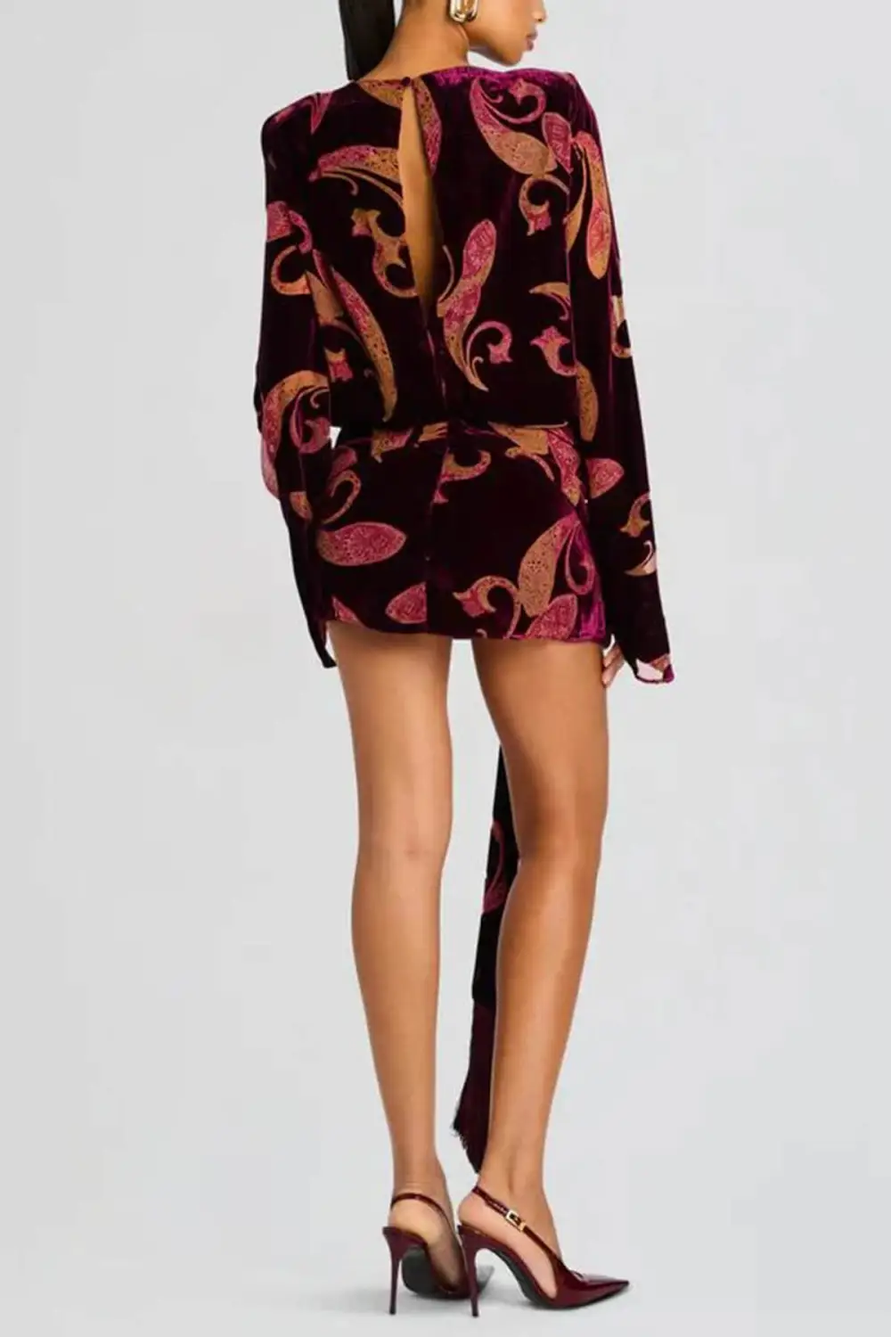 Paisley Print Bell Sleeve Tassel Mini Dress