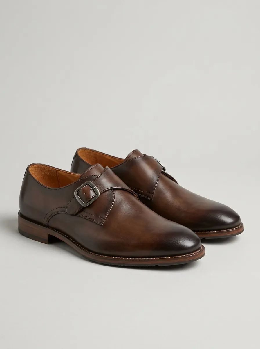 Men's Streamlined Classic Leather Single Monk Strap Dress Shoes