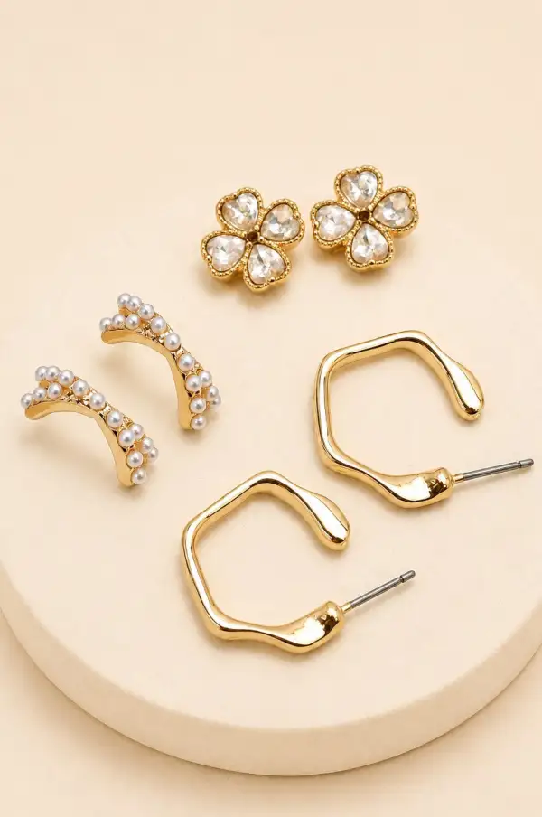 Floral Gem Pearl Hoop Trio