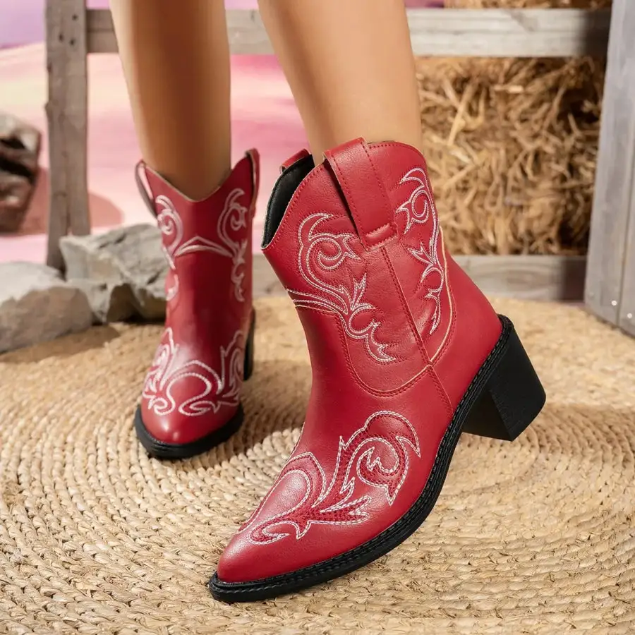 Resort Point Toe Block Heels Boots