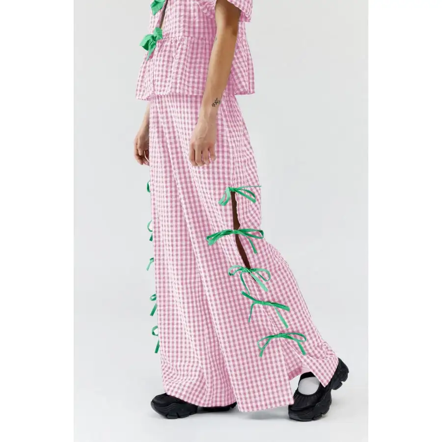 Side Tied Plaid Pants