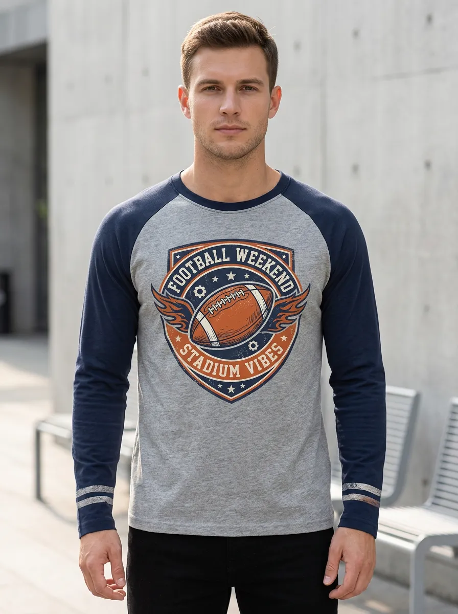 Men's Football Weekend Stadium Vibes Flaming Ball Graphic Raglan Shirt