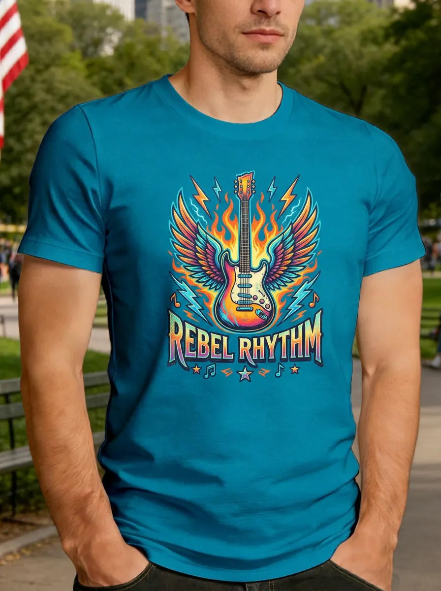 Men's Rock Music Lover Winged Guitar Rebel Rhythm Printed T-shirt