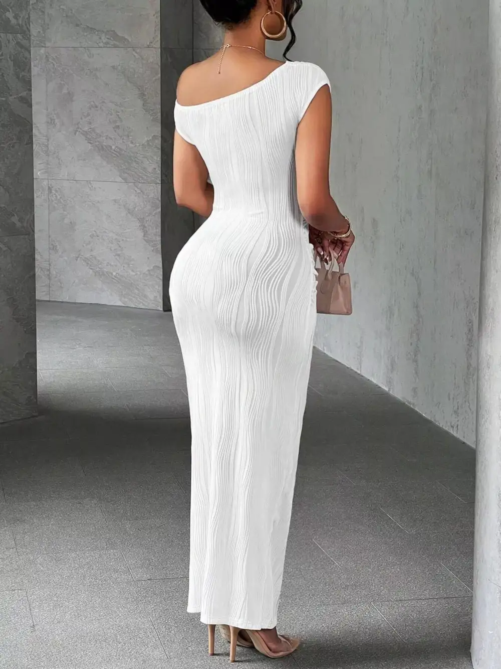 One Shoulder Textured Maxi Dress
