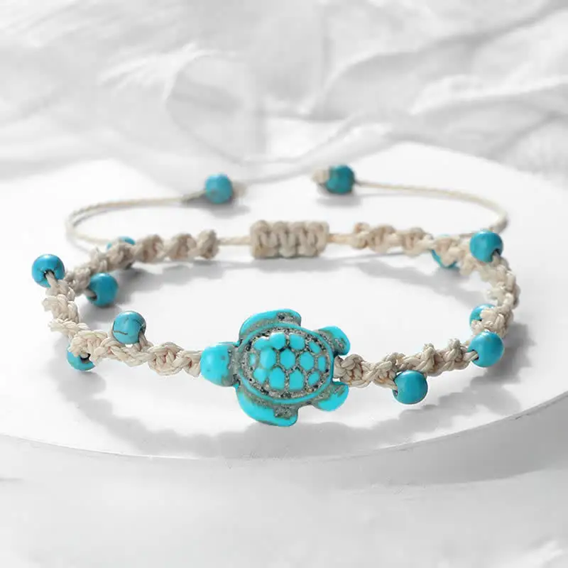 Turquoise Turtle Design Braided Rope Bracelet
