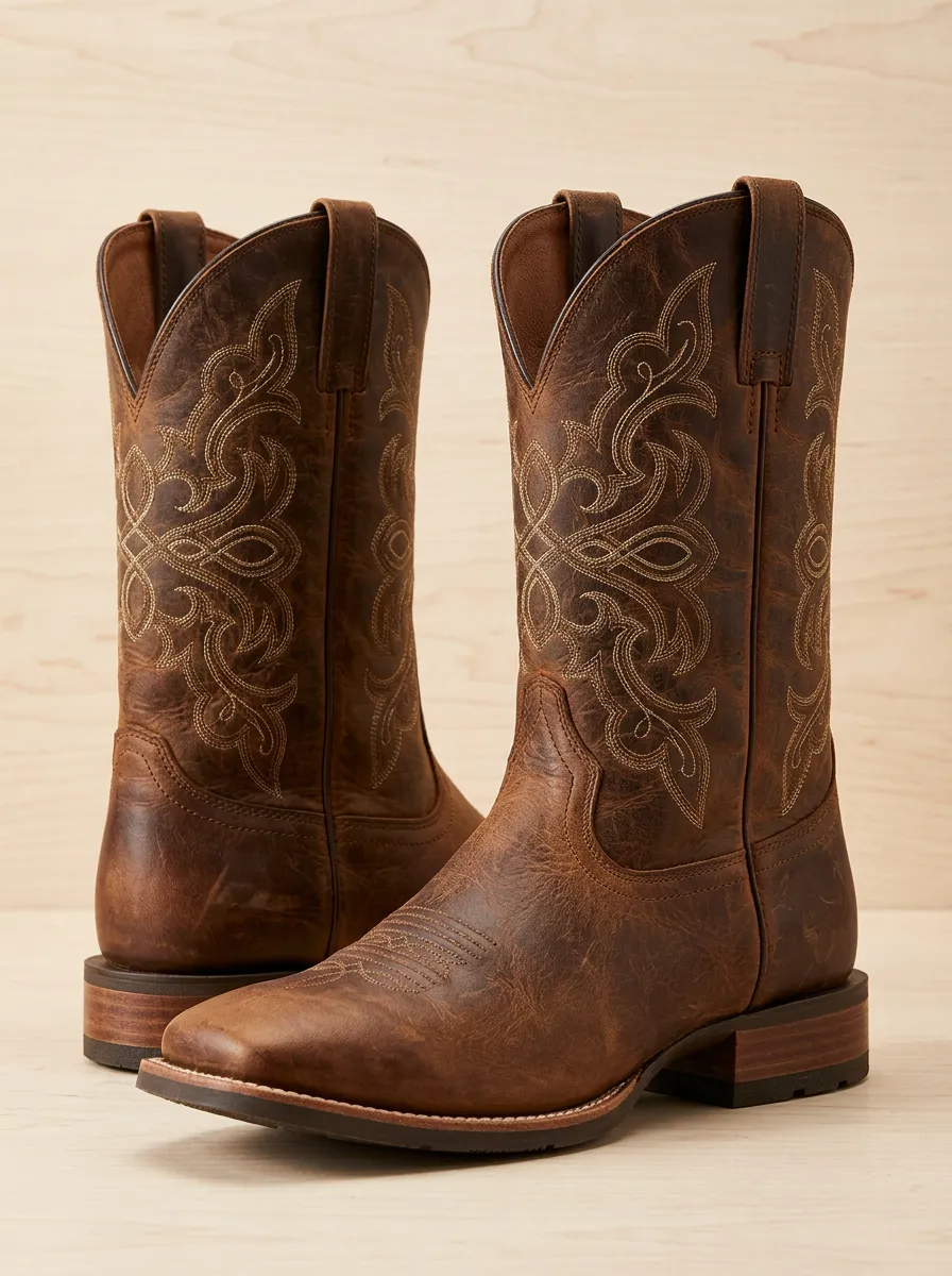 Outlaw-Inspired Embroidered Leather-Look Heritage Look Unisex Western Cowboy Boots