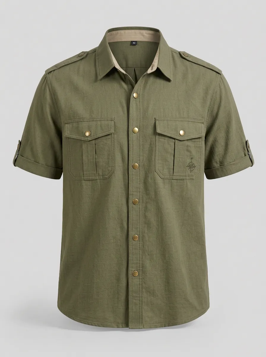 Men's Outdoor Adventure Compass Embroidered Breathable Shirt