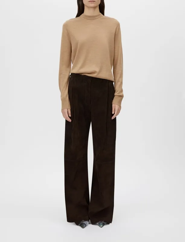 Tan Melange Crew Neck Classic Sweater