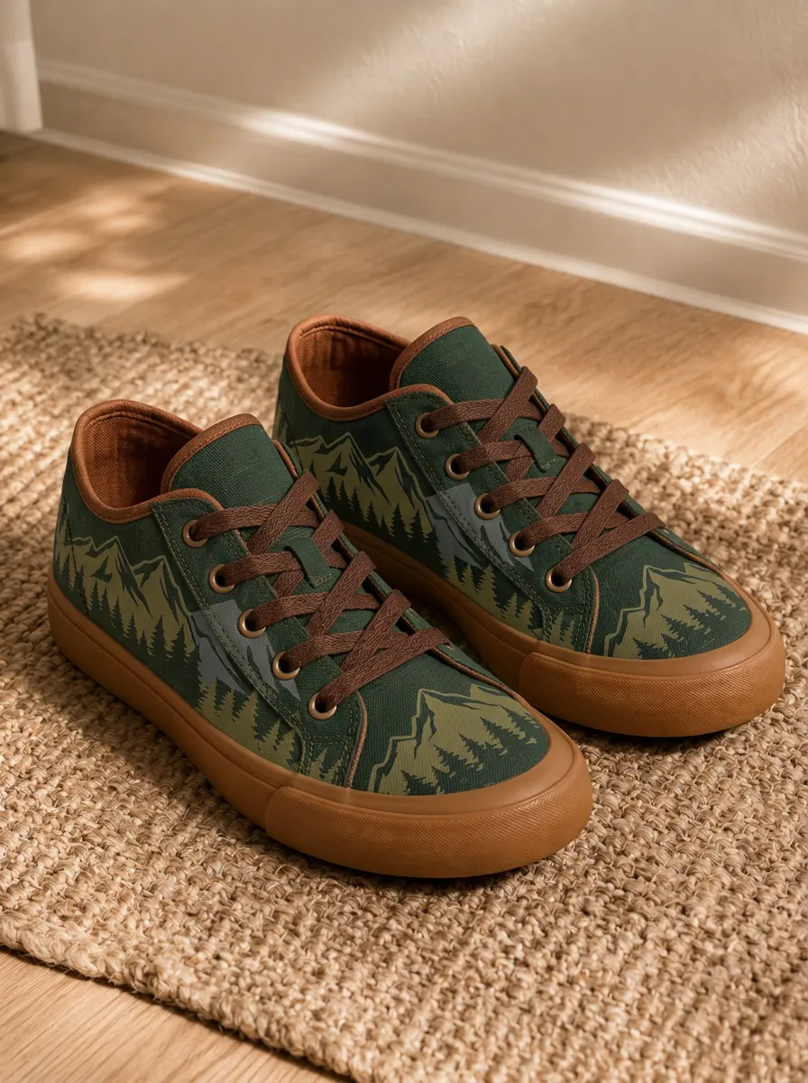 Men's Skate Inspired Nature Lover Mountain Forest Patterned Canvas Shoes