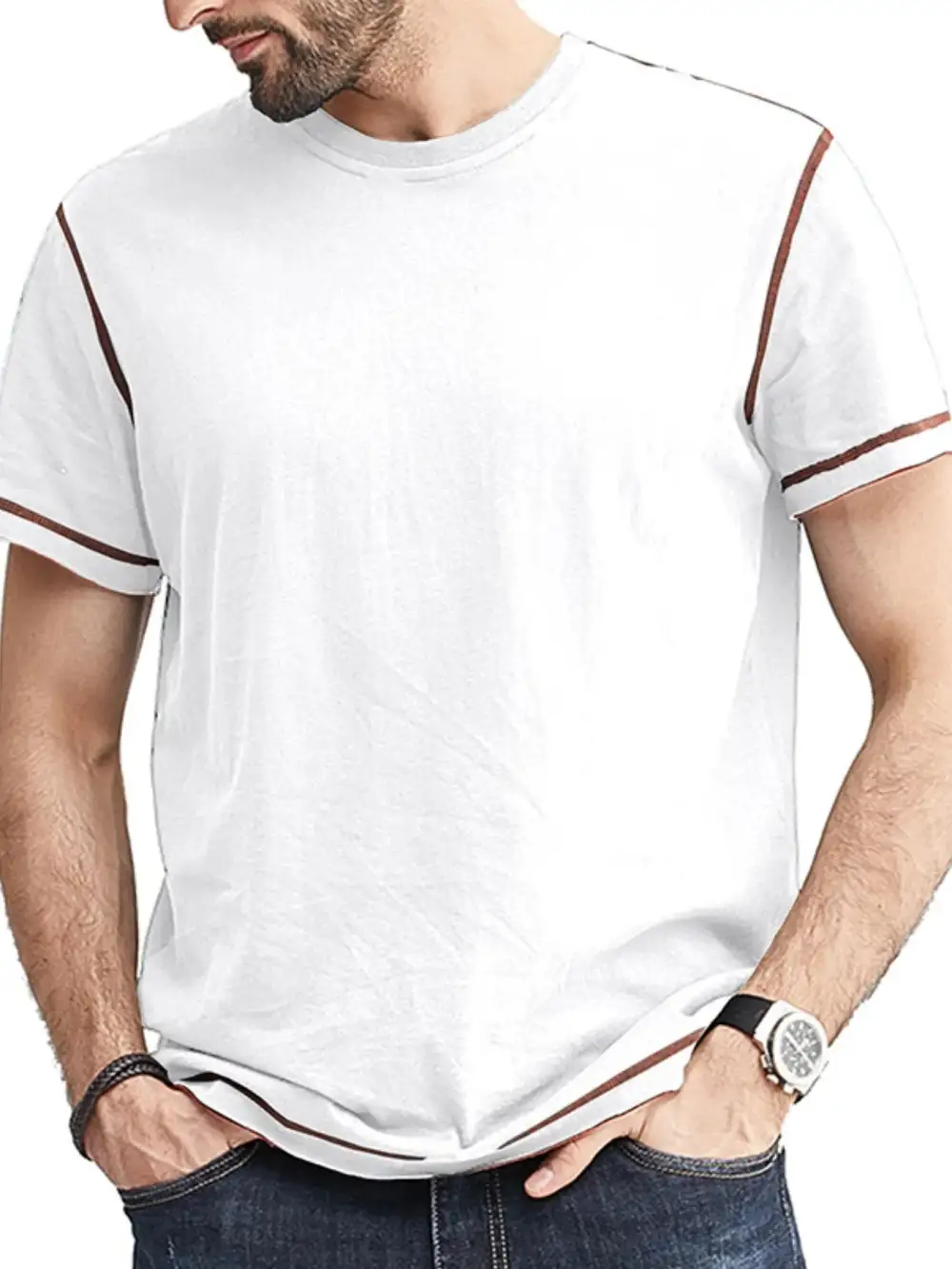 Contrast Detail Crew Neck Tee