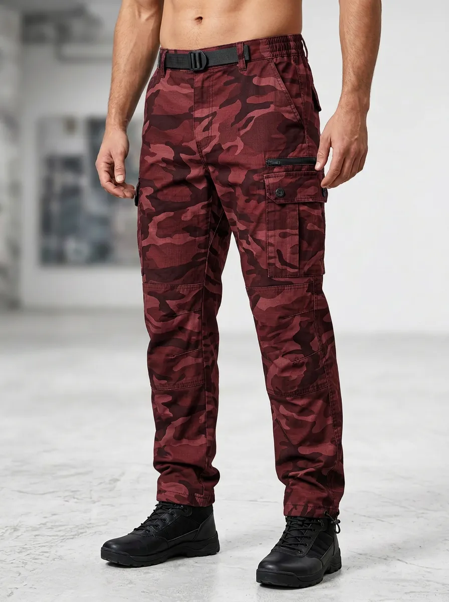 Men's Tactical Outdoor Grey Camouflage Printed Cargo Pants