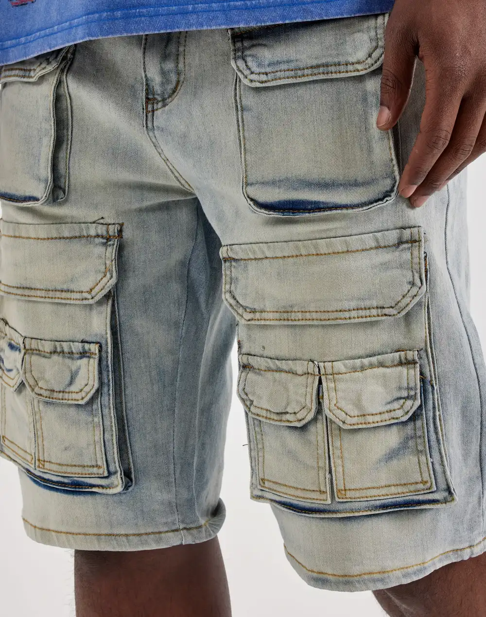 Relaxed Denim Cargo Shorts