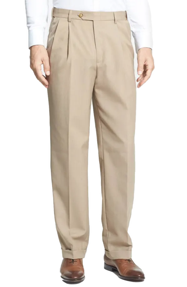 Gabardine Tropical Weave Microfiber Flat Front Pleated Front Trousers