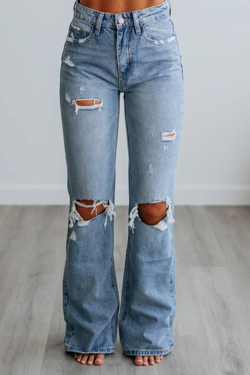 Distressed High Rise Flare Jeans