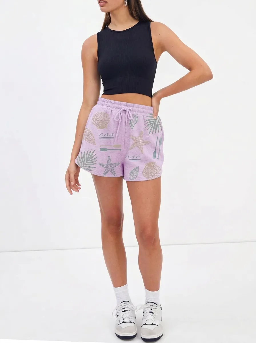 Women's Marina Beach Vacation Seashell Starfish Printed Shorts